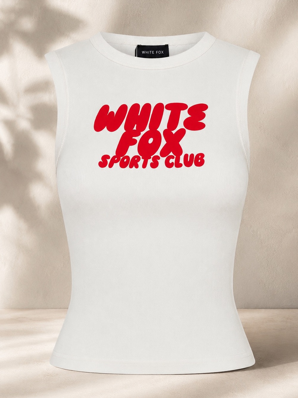 White Fox Boutique White Ribbed Graphic Tank with Red Logo